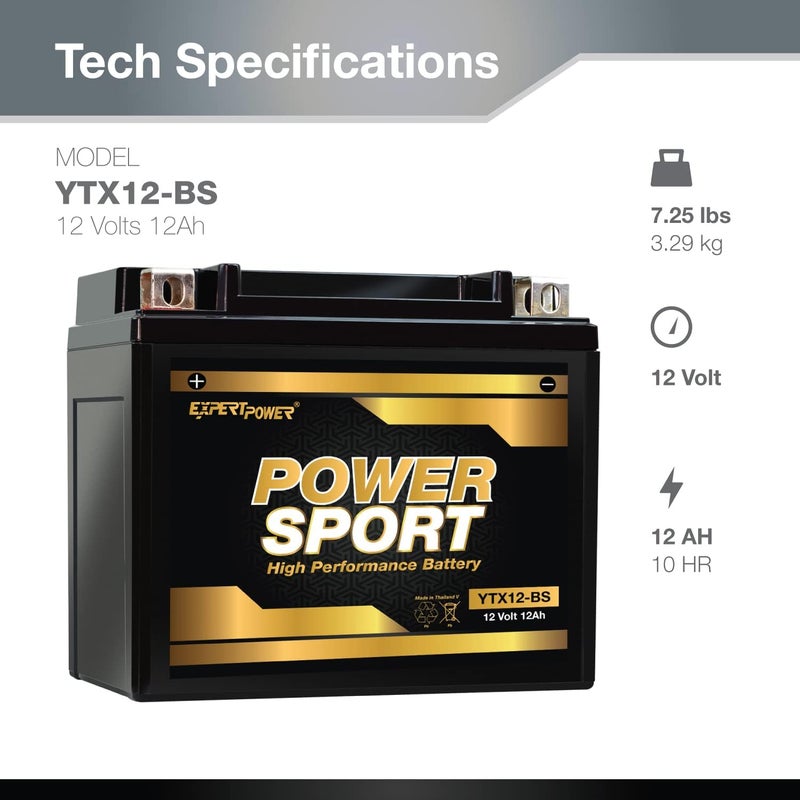 ExpertPower 12V YTX12-BS Maintenance-Free Replacement Battery for Motorcycles, ATVs, Scooters & Snowmobiles – Reliable Batteries Solutions – Compatible w/ 2003 Honda TRX250 Recon & More - Image 2